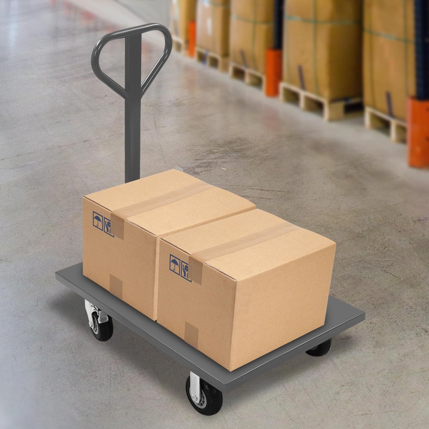 36 x 24 inch Heavy Duty Platform Truck, Industrial Flat Dolly Cart with 2000lb Capacity, Metal Platform Cart, Moving Flatbed Cart with Wheels and 360 ° Rotatable Handle