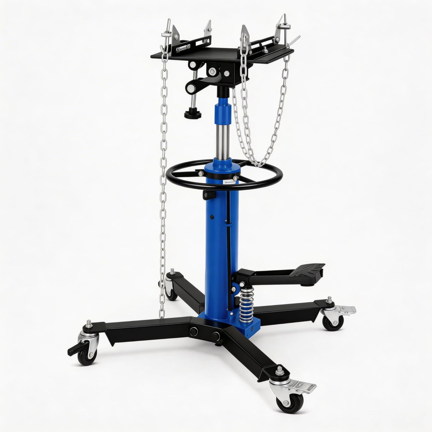 Hydraulic Transmission Jack, 1322 LB Capacity, 34-68 in, Heavy Duty Telescopic Transmission Jack Lift with Foot Pedal, 30° Tilt Saddle & 360° Swivel Wheels for Garage & Shop, Blue