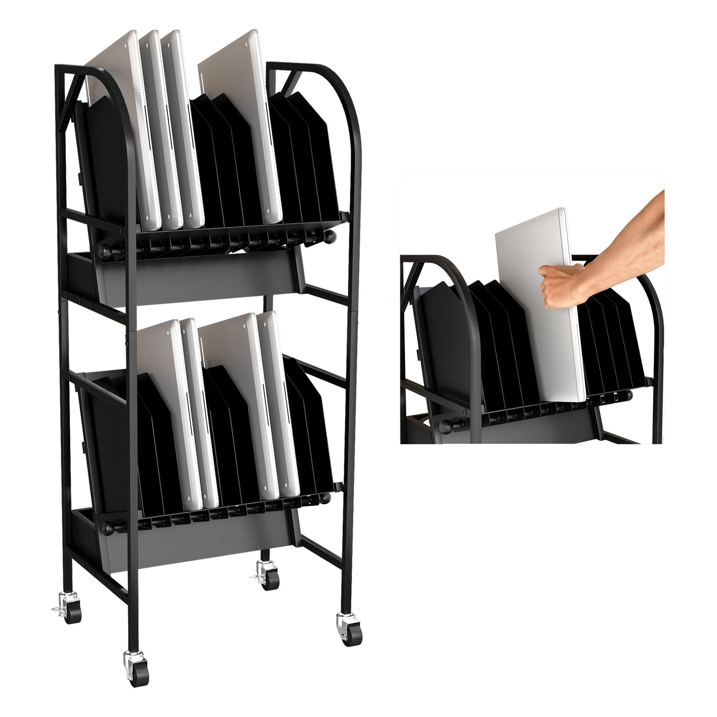 AIWFL 20 Device Laptop Charging Cart, 2 Tier Mobile Open Charging Cart Station Rack for Laptops Computers, Tablets and Chromebooks, Office and Classroom Chromebook Charging Carts Laptop Storage Carts