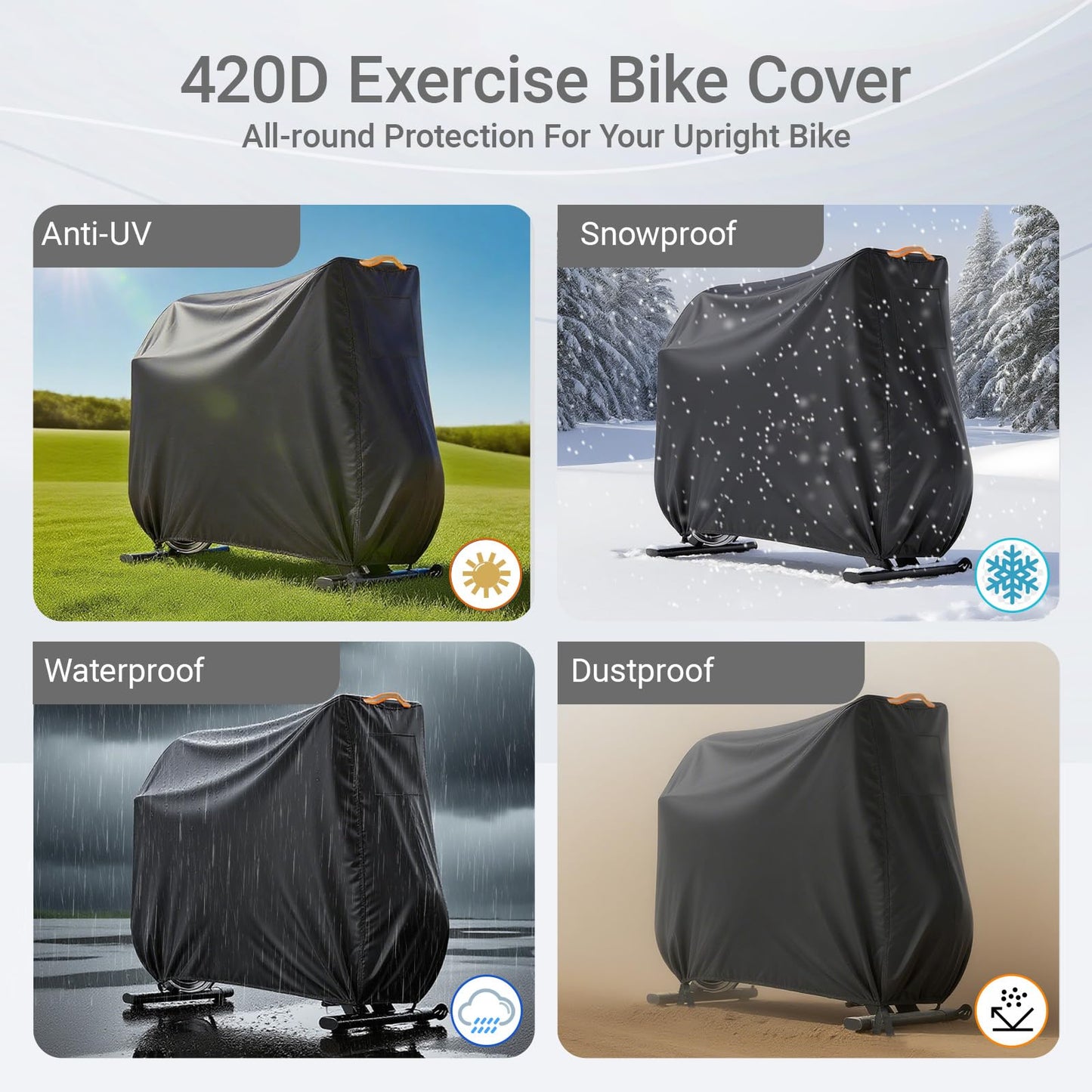 AAOWEEY Stationary Bike Cover Waterproof Outdoor，Upright Exercise Bike Cover with Air Vent,Waterproof Strip,4 Windproof Buckles,All Weather Large Cover for Most Exercise Bike