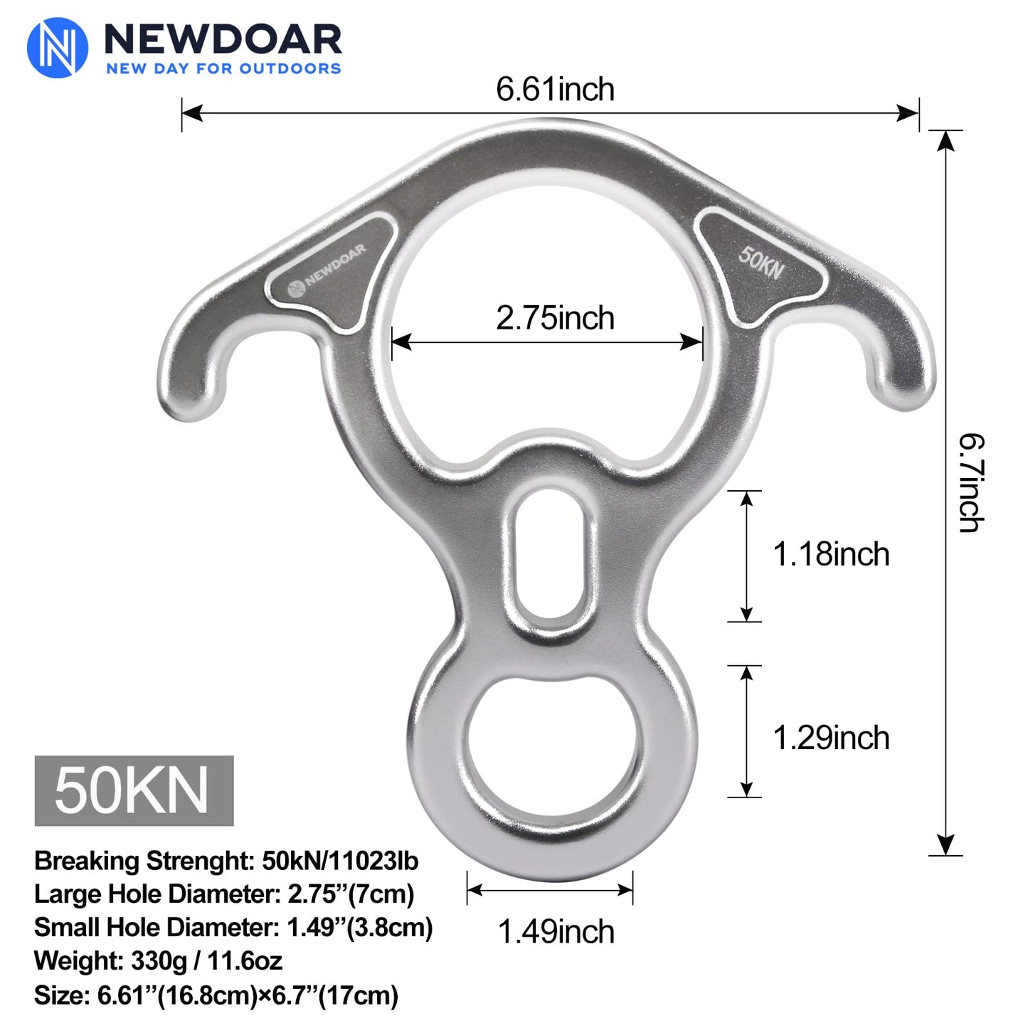NewDoar 50KN 11000 LBF Rescue Figure,8 Descender Large Bent-Ear Belaying and Rappelling Gear Belay Device for Rock Climbing, Aerial Dance,Ziplining and Peak Rescue 7075 Aluminum Alloy(White)