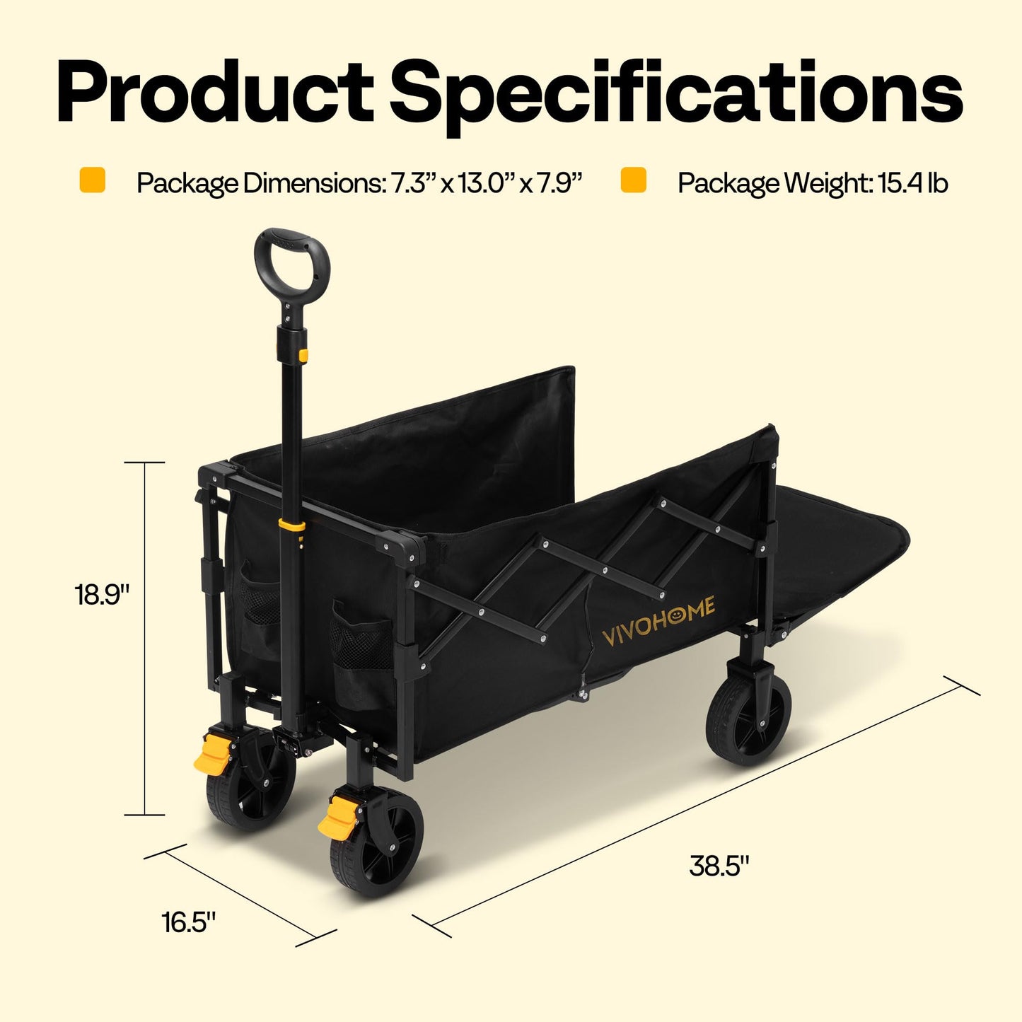 VIVOHOME 130L Collapsible Wagon with Tailgate, 320lb Load-Bearing Outdoor Utility with All-Terrain Wheels, Adjustable Handle, Cup Holders for Camping, Shopping, Garden, Sports, Picnic, Black