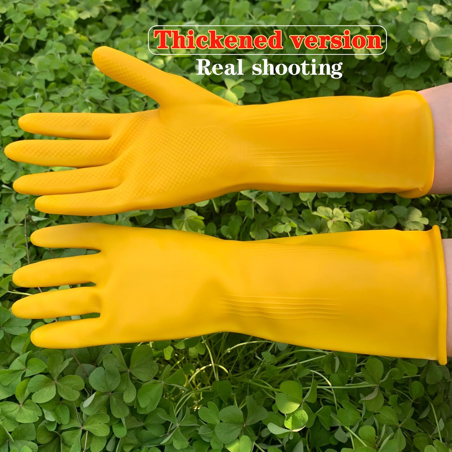 Vsootal 8 Pairs Reusable Household Cleaning Gloves, Rubber Kitchen Dishwashing Gloves,Extra Thickness, Long Sleeves, for Washing Dishes, Pet Care(X-Large, Yellow)