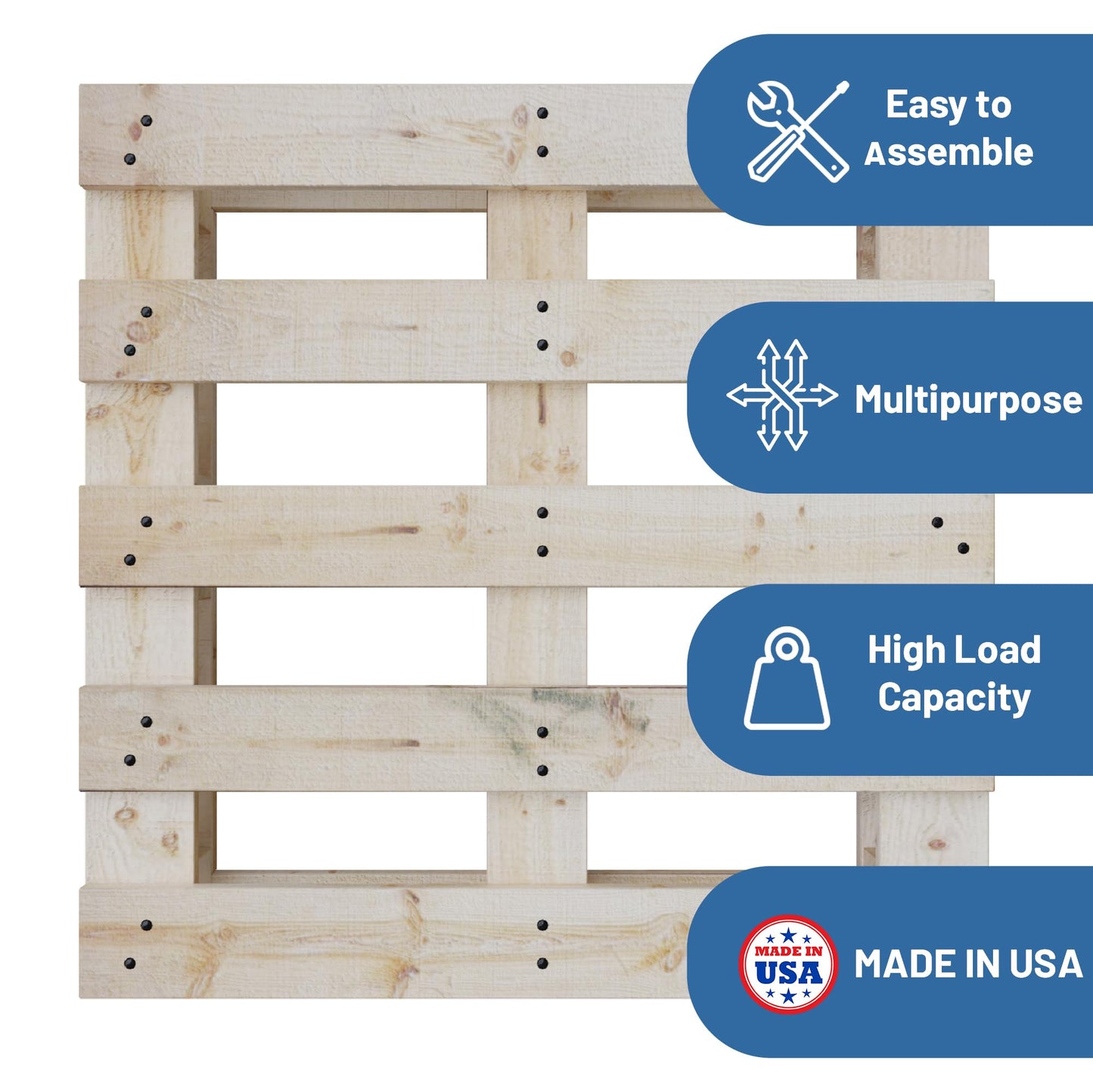 Treaton, 48x48x5 Wooden Pallet Kit, Heavy-Duty Industrial Grade Pinewood, Unassembled Flat-Pack, Stackable & Reusable, Lightweight Floor Pallet, Warehouse, Supermarket & Indoor Storage, 2 Pcs