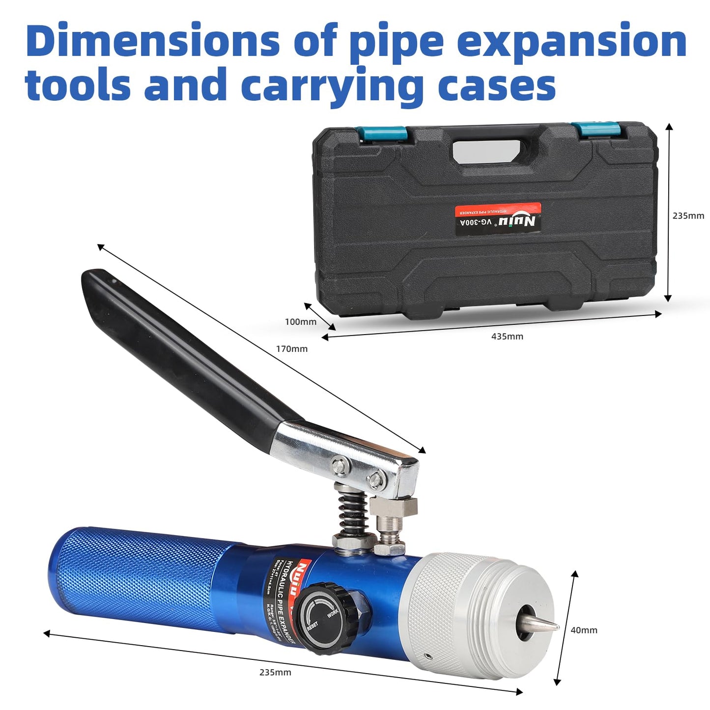 Nuiu VG-300A Hydraulic Pipe Expander Tool Kit, 4T Crimping Pressure with 11 Expansion Dies (3/8" to 1-5/8"), Aluminum Alloy Body for Plumbing, HVAC Copper Tube Fitting