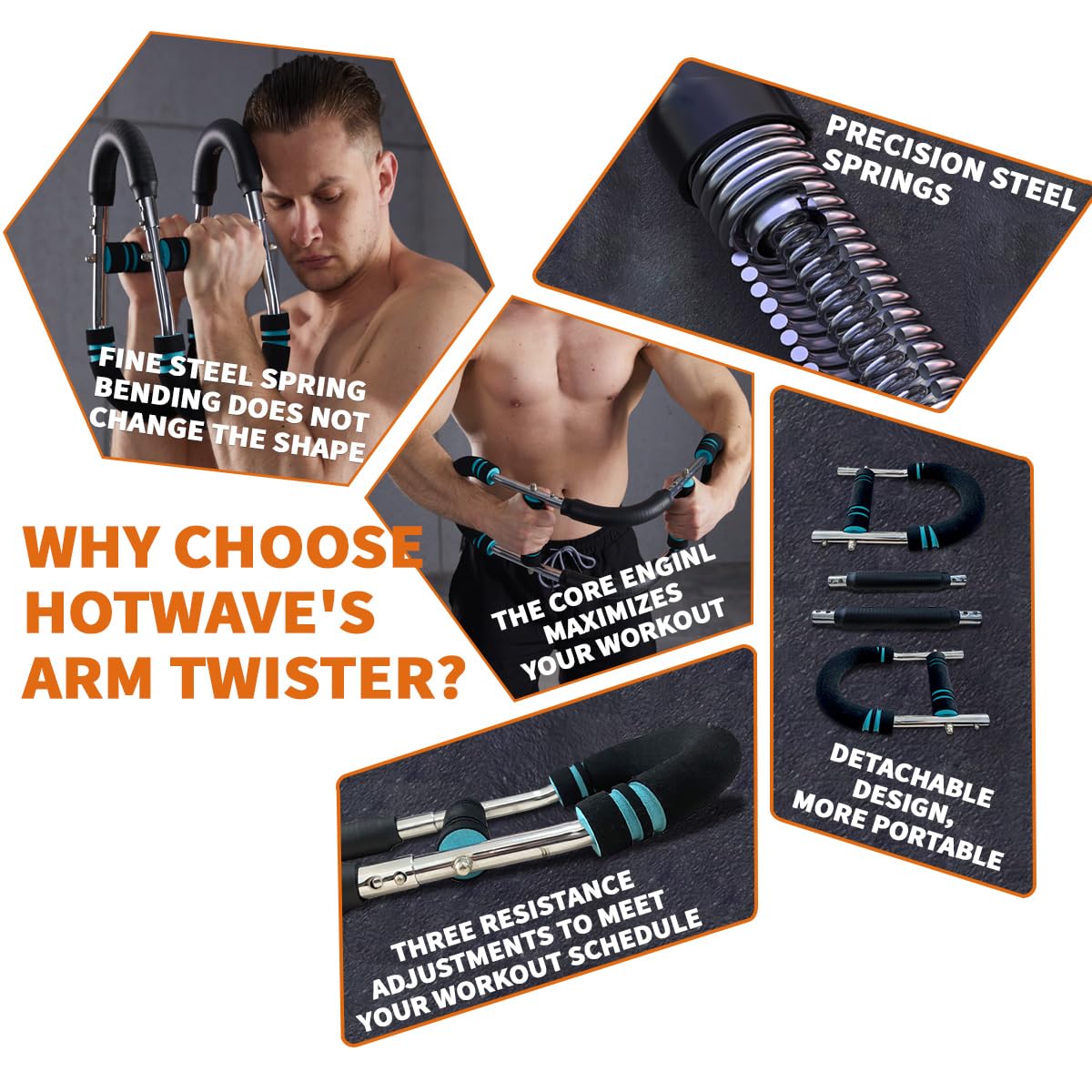 HOTWAVE Twister Arm Exerciser,Adjustable Spring Workout Bar, Forearm Triceps Chest Enhanced Exercise Strengthener,Portable Home Fitness Equipment