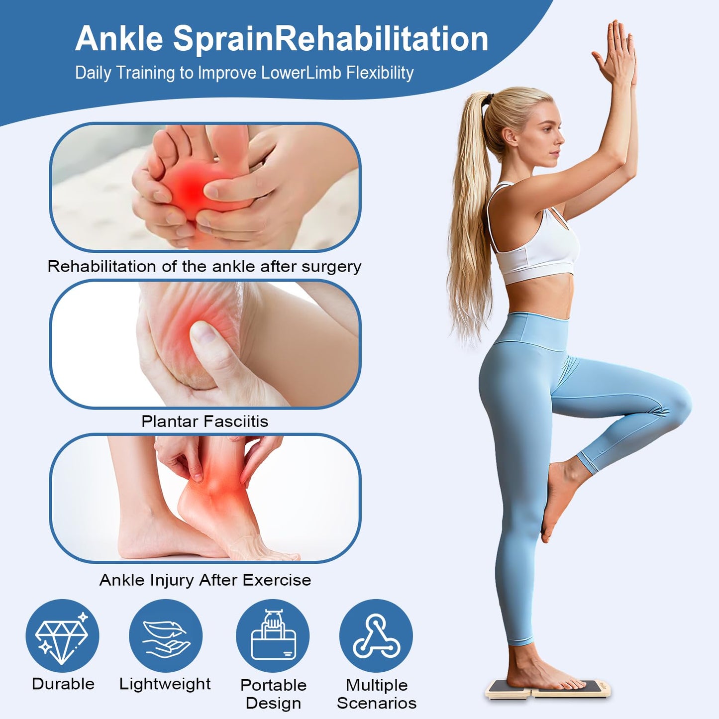 Ankle Strengthener Foot Fitness Kit for Ankle Sprains,Physical Therapy.Includes Balance Board,Resistance Band,Fascia Ball(with User Guide)