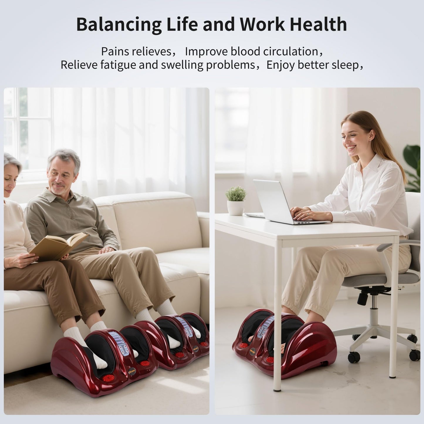H&B Luxuries Shiatsu Foot Massager Machine with Remote Controller, Kneading and Rolling Home Massagers for Feet, Ankle, Calf, Leg, Ideally for Men, Women, Father, Mom Parents and The Elderly, Red