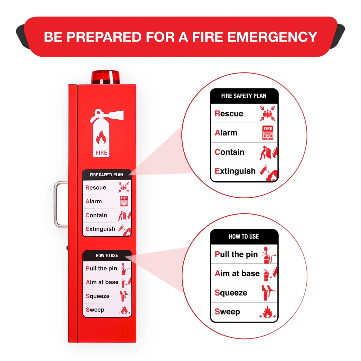10 lb Fire Extinguisher Cabinet with Alarm, Lock, & Breakable Acrylic Window | Wall or Surface Mount | Fits 5 lb and 10 lb Extinguishers | Fire Safety Instructions Included (10 lb) (Red)