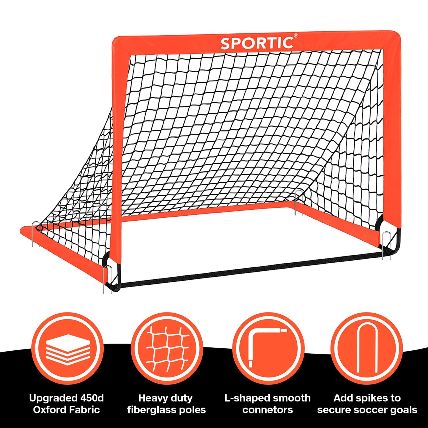 2 Pack 4' x 3' Soccer Goal Net Set, Pop Up Kids Practice Soccer Goals for Indoor and Outdoor.Portable Soccer Net with Carrying Bag & Ground Pegs, Perfect for Backyard, Field, Court (Orange)