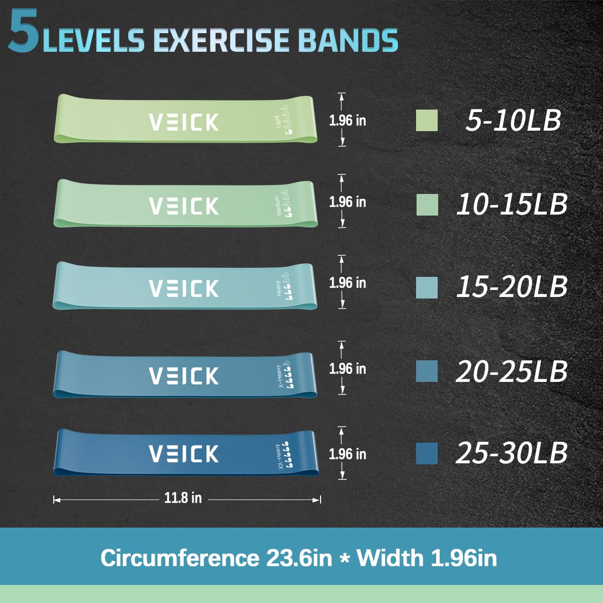 VEICK Pilates Bar Kit with Resistance Bands, Elastic Workout Bands for Men and Women, Set of 5 Resistance Loop Bands for Home Fitness, Stretching, Strength Training, Physical Therap, Blue