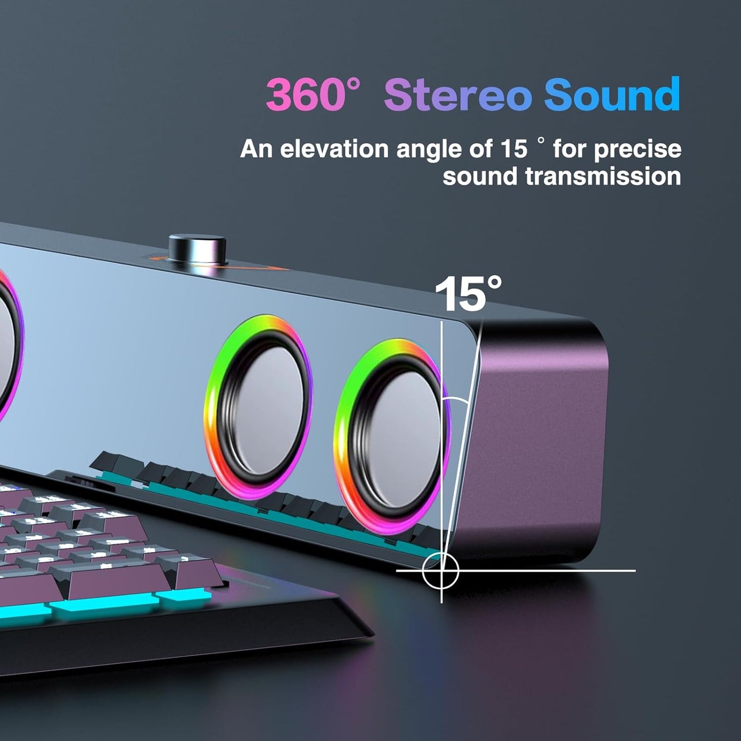 Elimavi 2.0-Channel 3.5mm Computer Speakers for Desktop PC, Speakers with Static LED Lighting and Volume Control