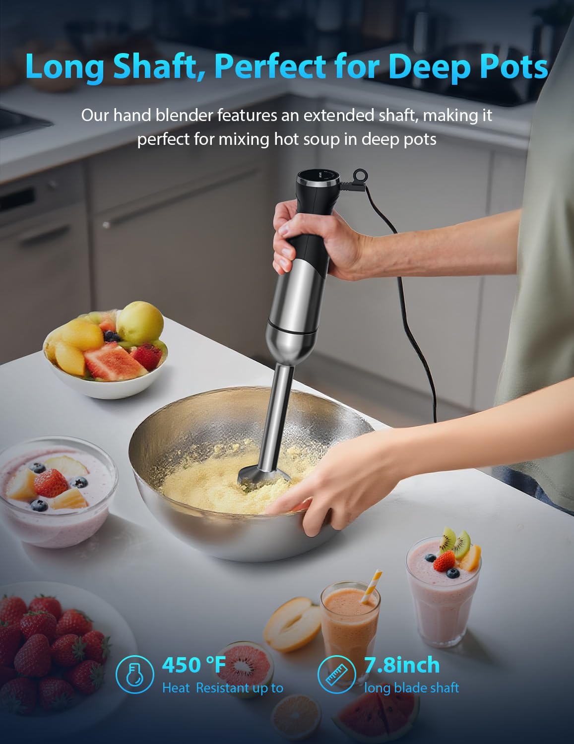 2025 New 1000W Immersion Blender Handheld – 25-Speed, Stainless Steel, Hand Blender, Corded Hand Mixer with Heavy-Duty Copper Brushless Motor & Gift Box (Slive)