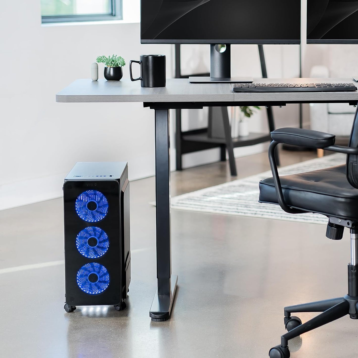 VIVO CART-PC01 Computer Mid-Tower Case, CPU Steel Rolling Stand, Adjustable Mobile Cart Holder with Locking Caster