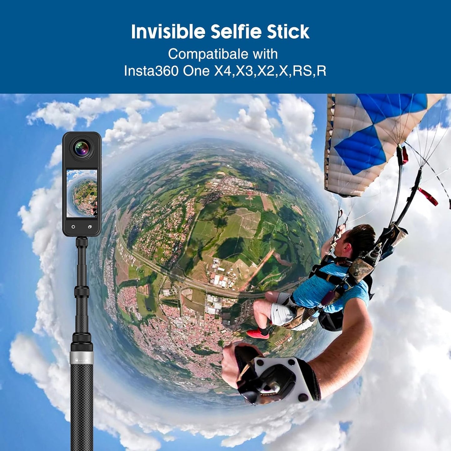 CAMOLO GEEK 118"/3.0m 9.8ft Insta360 X5 X4 X3 X2, 3S 3 2 360 (17 118") Invisible Selfie Stick Carbon Fiber, Extended