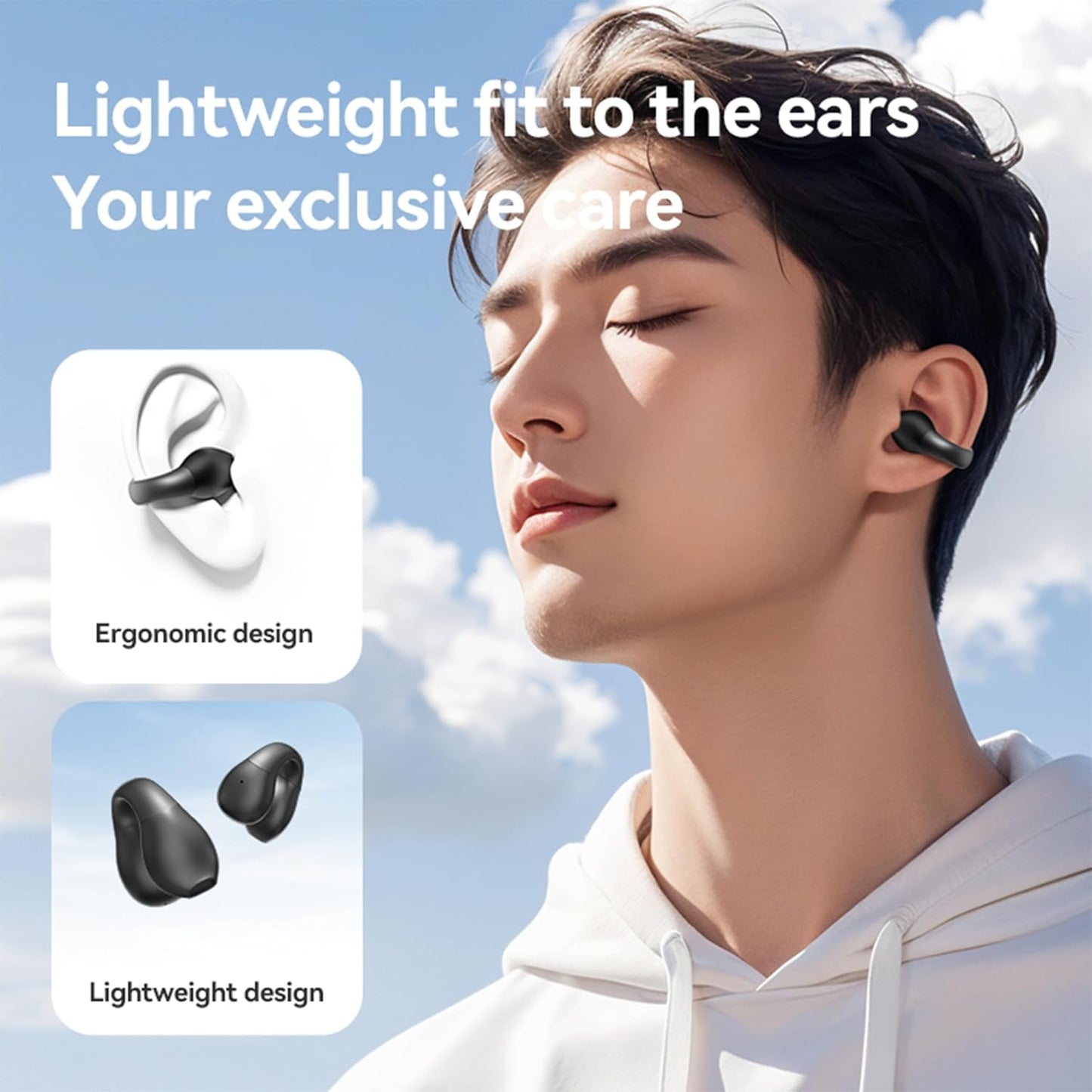 5.4 Clip on Earbuds Open Ear Earbuds Wireless Bluetooth Headphones LED Power Display Earphones with Wireless Charging