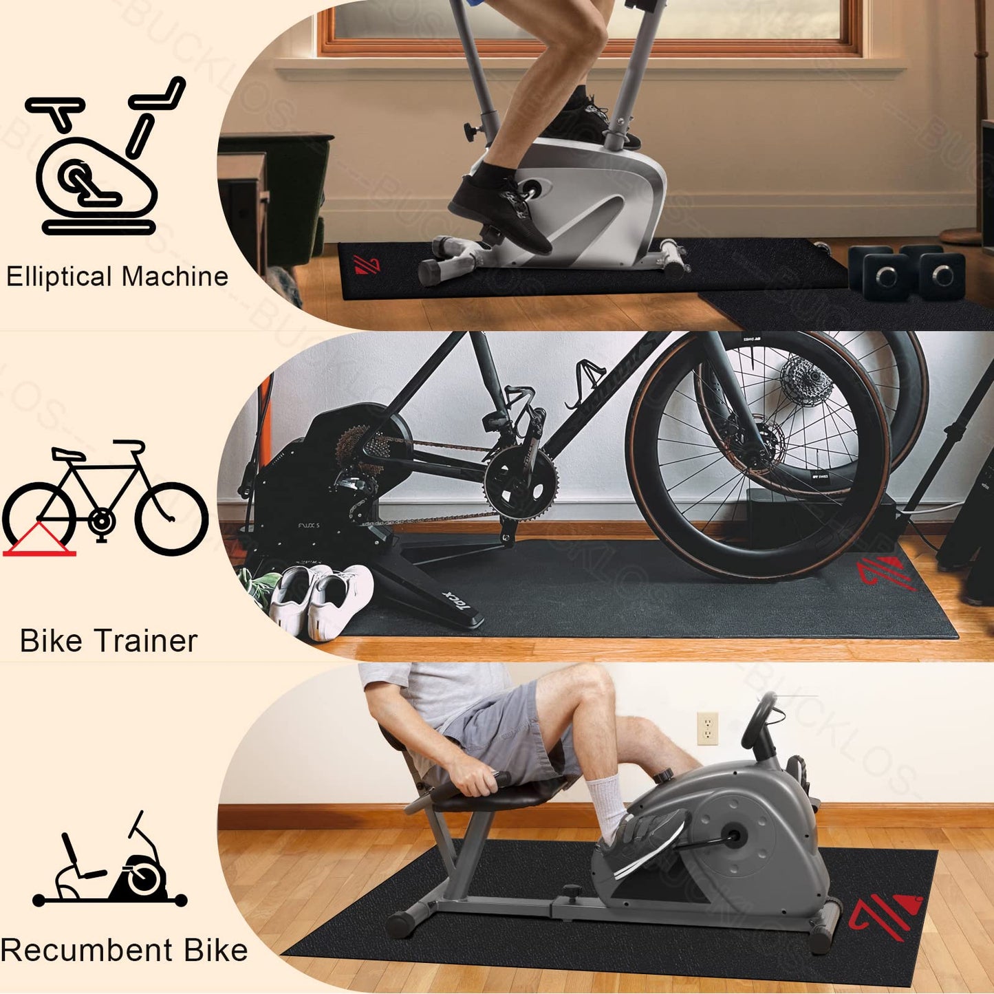 BUCKLOS Treadmill Mat for Carpet and Hardwood Floors Non-Slip Floor Protection 6MM Thick 36"x72" Exercise Equipment Mat for Under Treadmill Compatible with Peloton Bike, Indoor Spin Bike, Elliptical