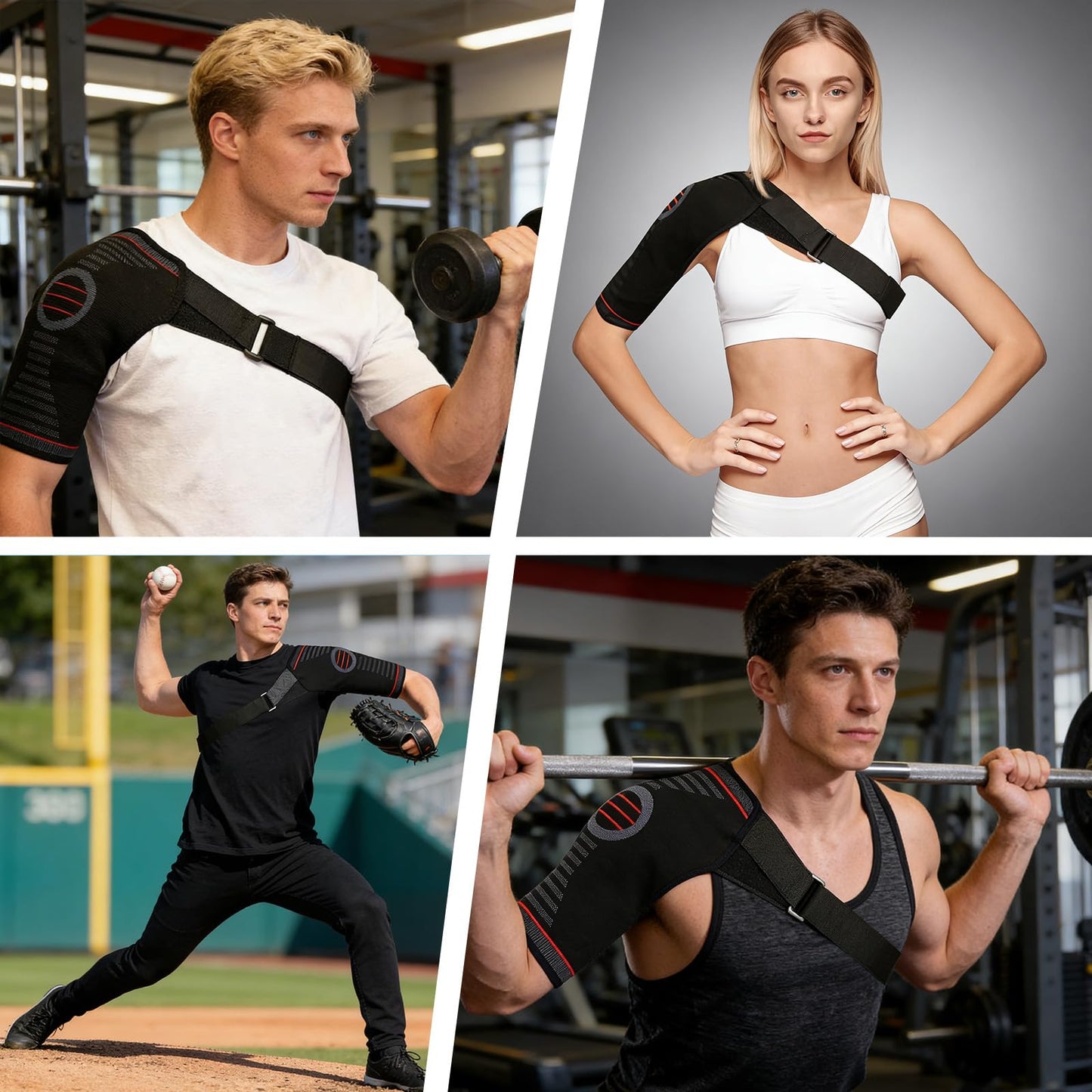 Novotechcal Adjustable Shoulder Brace, Shoulder Support Brace, Shoulders Pain Relief & Sports Protection, Rotator Cuff Compression Sleeve with Replacement Straps for Weightlifting, Gym Workouts