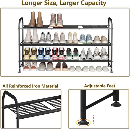 LINZINAR Shoe Rack - 3-Tier Metal Organizer for Closet & Entryway | Stylish Black Design