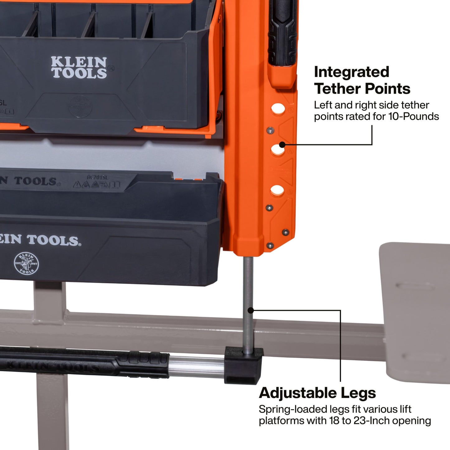 KLEIN TOOLS BC600WA LiftPro 20-Inch Wall Mount System, Heavy-Duty Modular Tool Organization with Four Interior Rails, 25-Pound Capacity Per Rail, For Man Lift and Scissor Lift