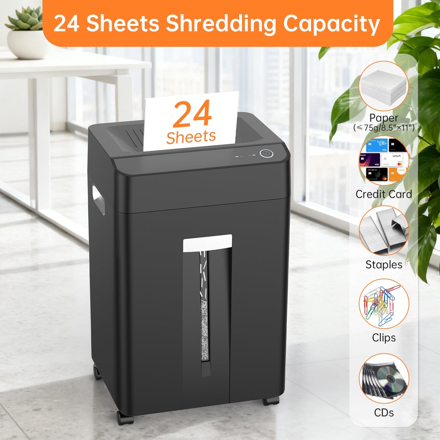 Locksworth 24-Sheet Cross Cut Paper Shredder, 9 Gallon Heavy Duty Commercial Shredder for Home Office, P-5 High Security Shredders for Paper/CD/Credit Card/Staple/Clip, 40-Min Continuous Running Time