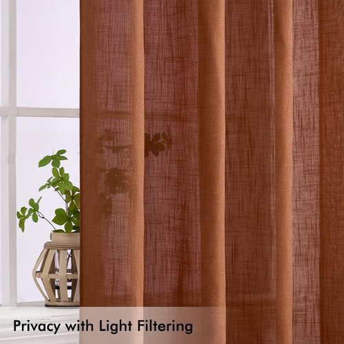 MIULEE Linen Curtains - 84 Inch Light Filtering Semi-Sheer Drapes | Terracotta 2 Panels for Living Room & Bedroom
