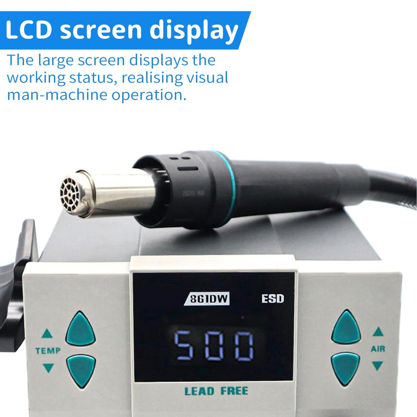 861DW Hot Air Rework Station,1000W Hot Air Station, 110V Desoldering Gun Hot Air Soldering Station Can Be Used for BGA Chip Soldering, Digital Maintenance (With 7 Nozzles)