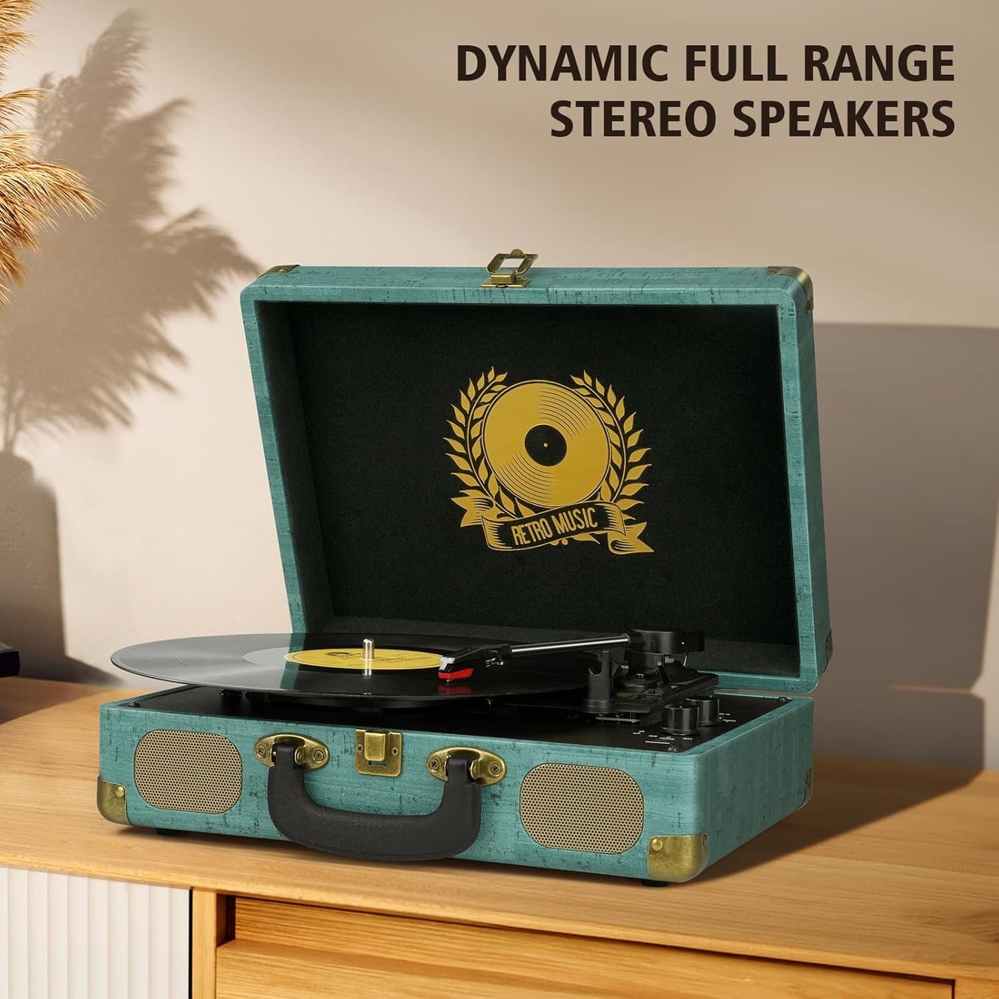 Mersoco 3-Speed 3.5mm MP3, Vinyl Record Player Bluetooth Suitcase Portable Belt-Driven, Supports Bluetooth, RCA Output