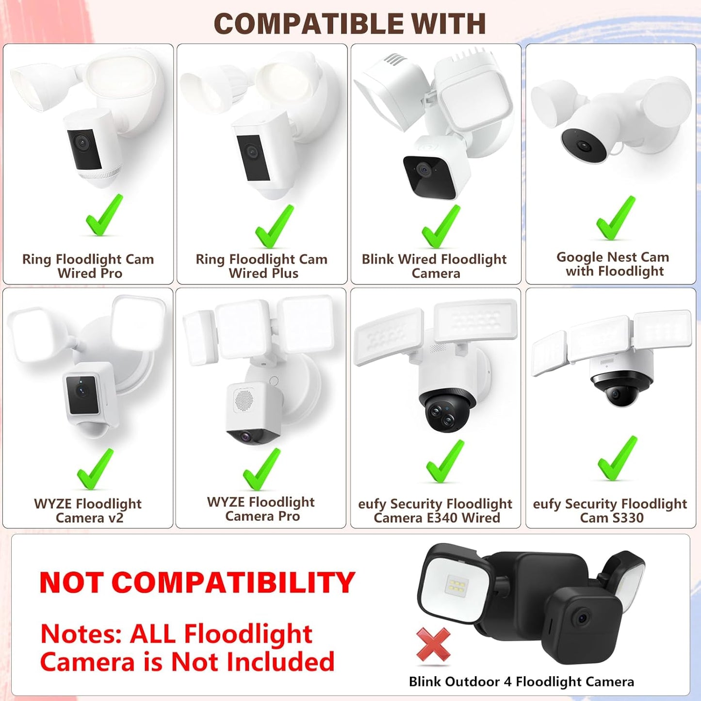 CaGuan 25ft -(2in1 Set) Power Cable and Plug-in Mount for Floodlight Cams Compatible with Floodlight Cam Wired