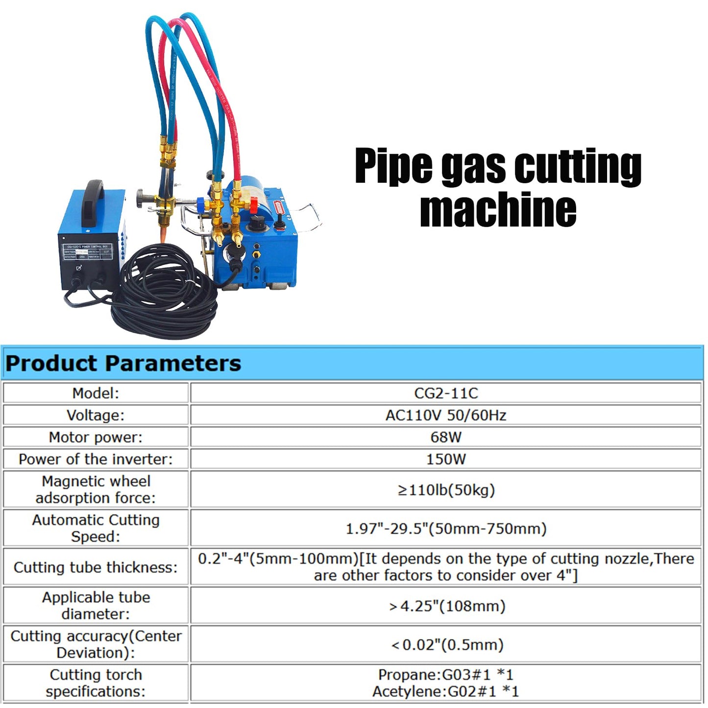 PreAsion Electromagnetic Gas Pipe Cutting Machine Torch Burner Beveler 110V CG2-11C Pipeline Gas Cutting Machine Cutting Tube Thickness 0.2’-4’