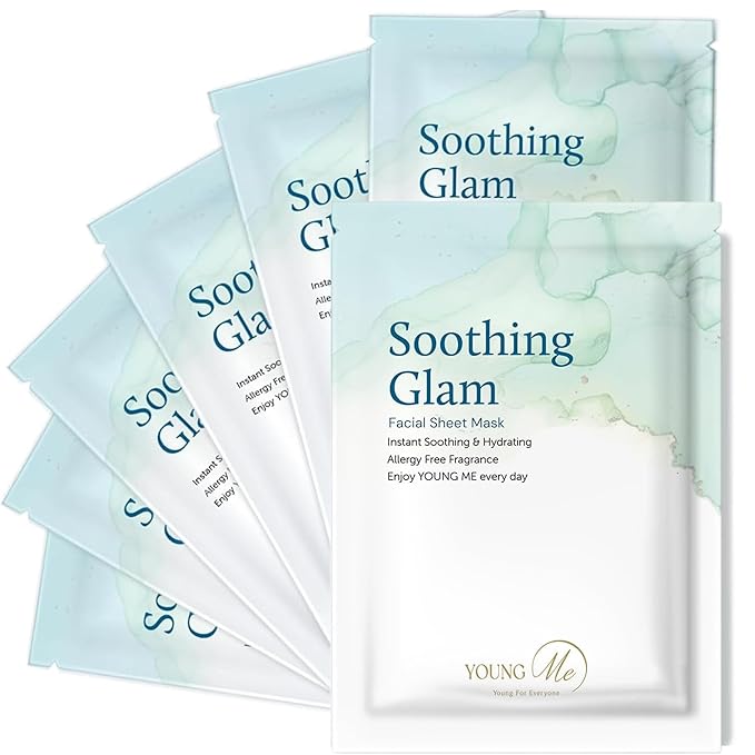 YoungMe Soothing Glam Facial Sheet Mask ??6-Pack | Hydrating & Moisturizing Korean Skin Care for Sensitive & All Skin Types