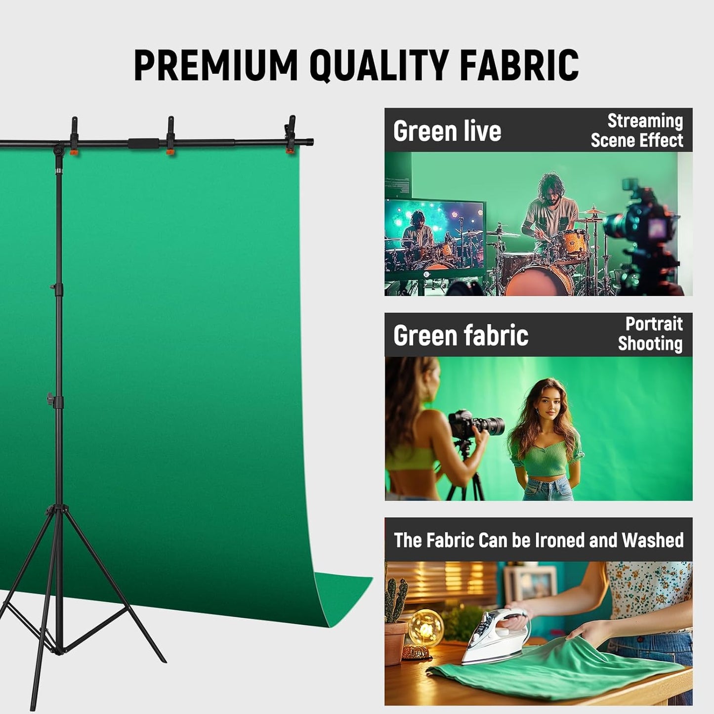 4.6x6ft Green Screen Backdrop Kit with T-Shaped Stand, Adjustable Chroma Key Green Screen for Streaming, Photography