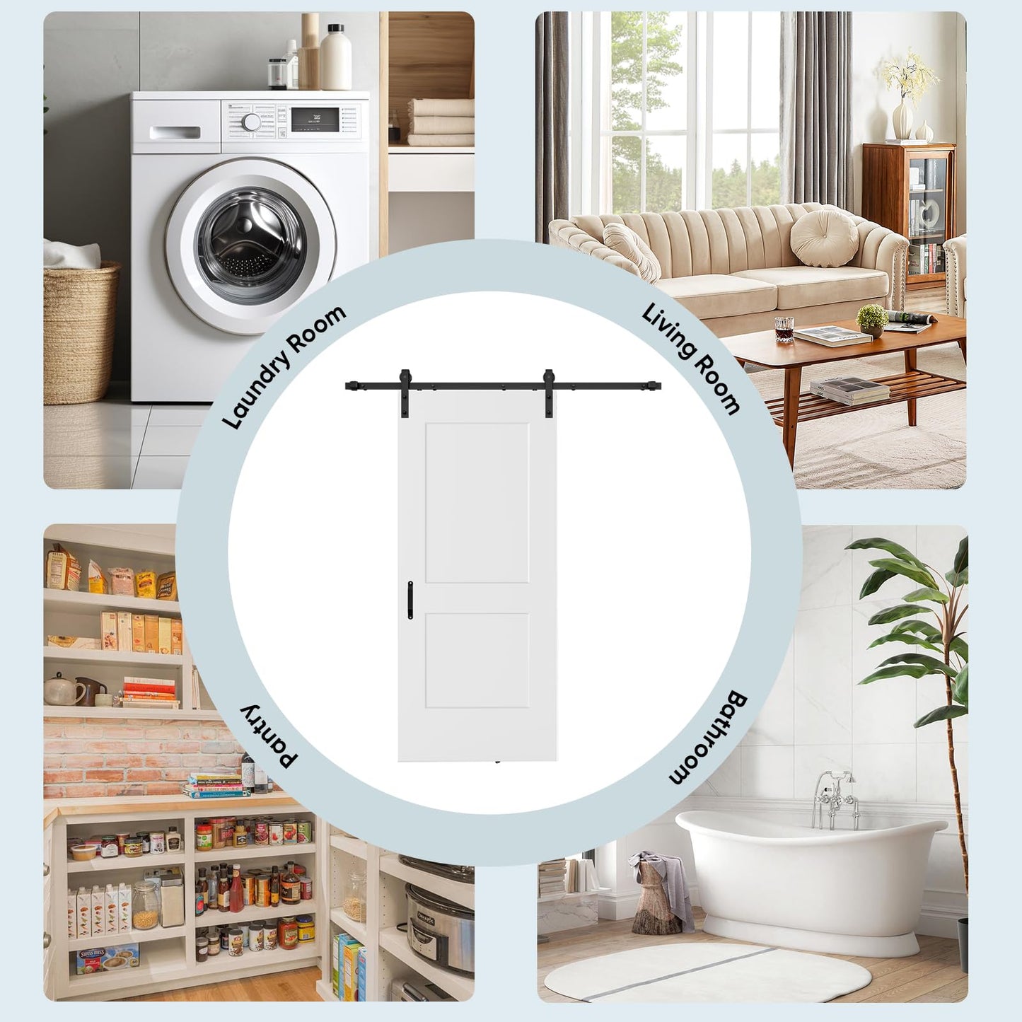 JUBEST 36"x84" Sliding Barn Door, 2-Panel White Primed Composite Interior Molded Door Slab with 6FT Hardware Kits & Handle, Preassembled Solid Core Panels with Paintable Surface, Durable & Sturdy