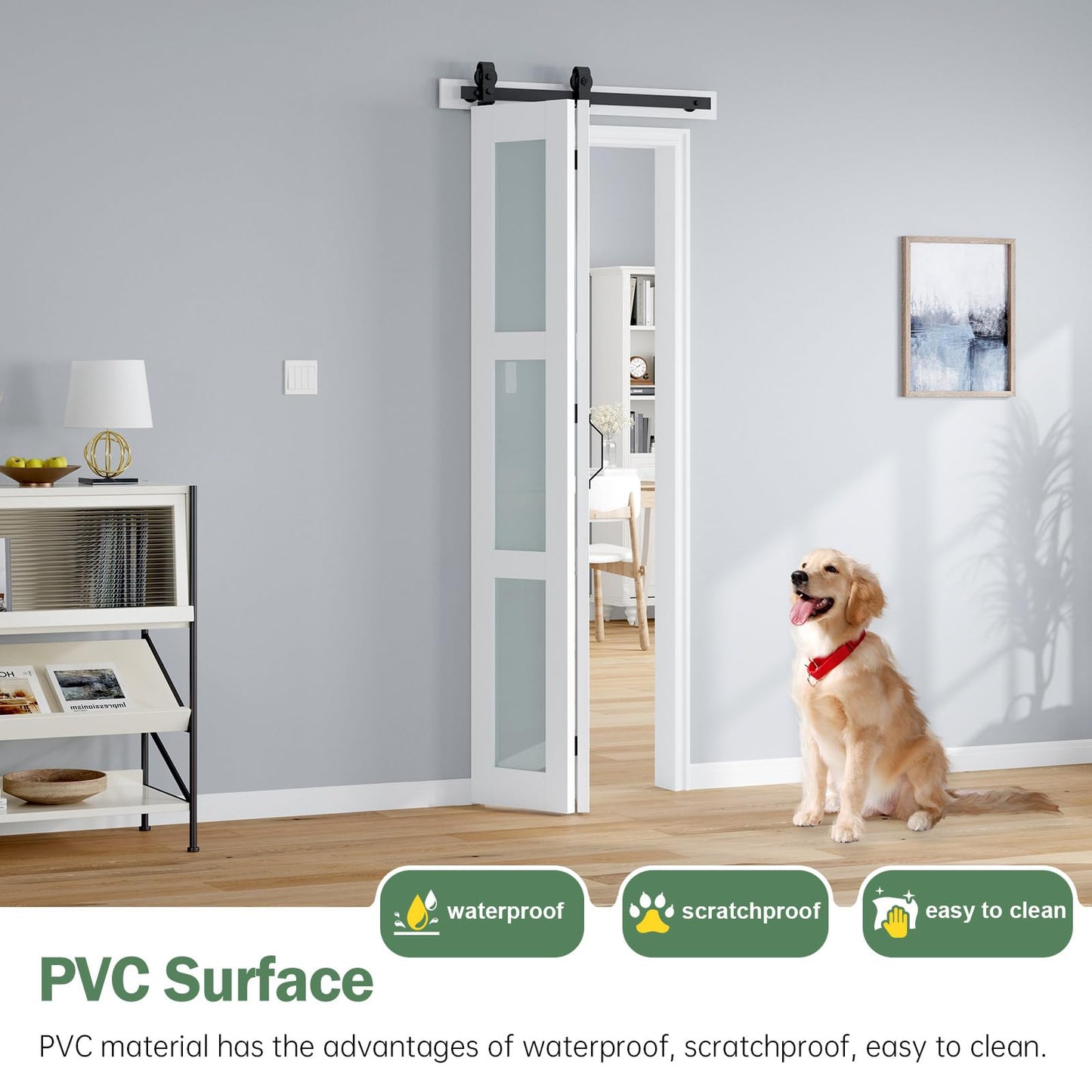 ROYMELO Bifold Barn Door 32x84 Inch (Double 16x84), White Frosted Glass Bifolding Doors with 36" Hardware Kit Included, Closet Sliding Wood Panel Slab, Save Space, Simple DIY Assembly