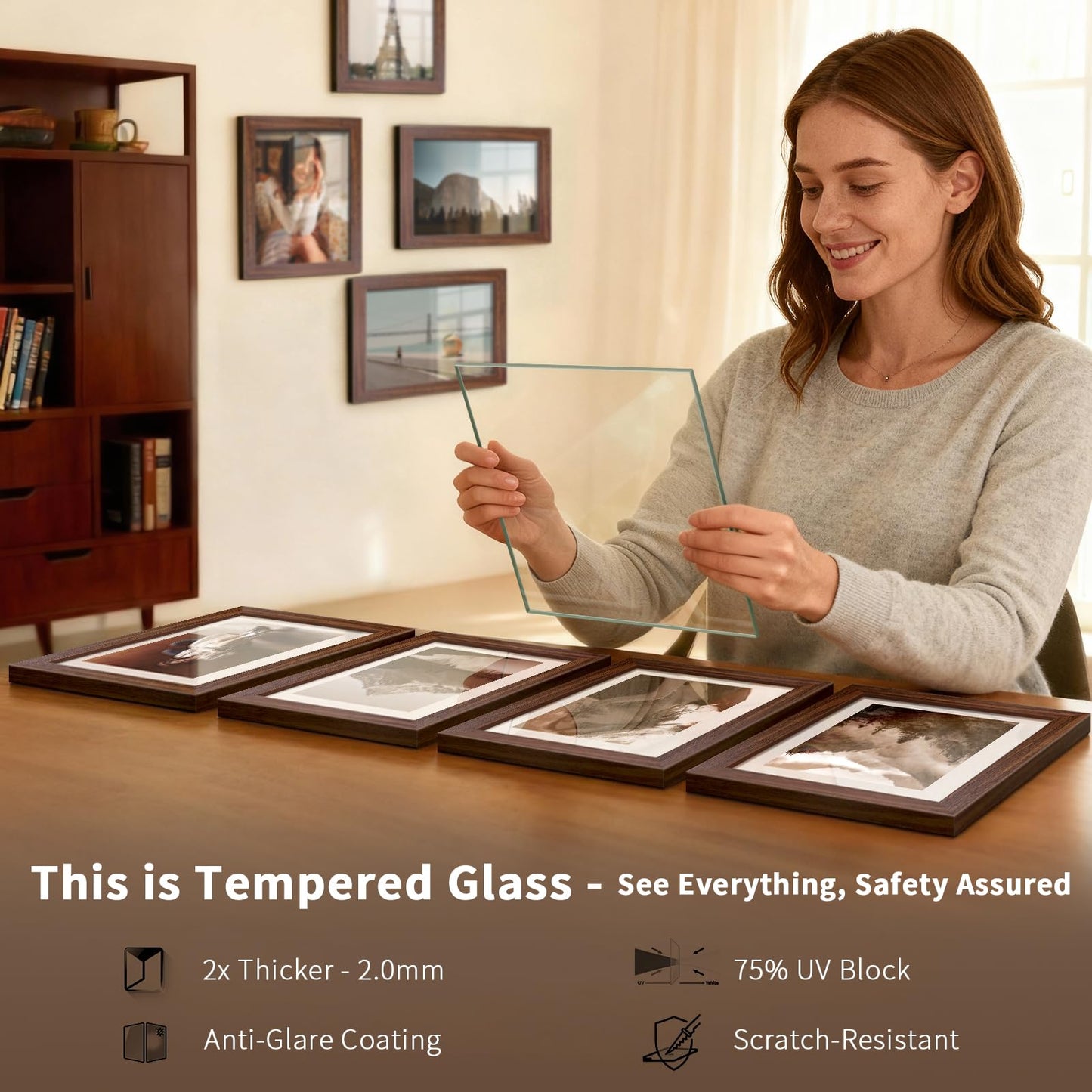 KissNow 13x19 Picture Frame 4 Pack, Brown Wood 19x13 Poster Frame, Tempered Glass, Vertical or Horizontal Wall Display for Photos & Art Prints
