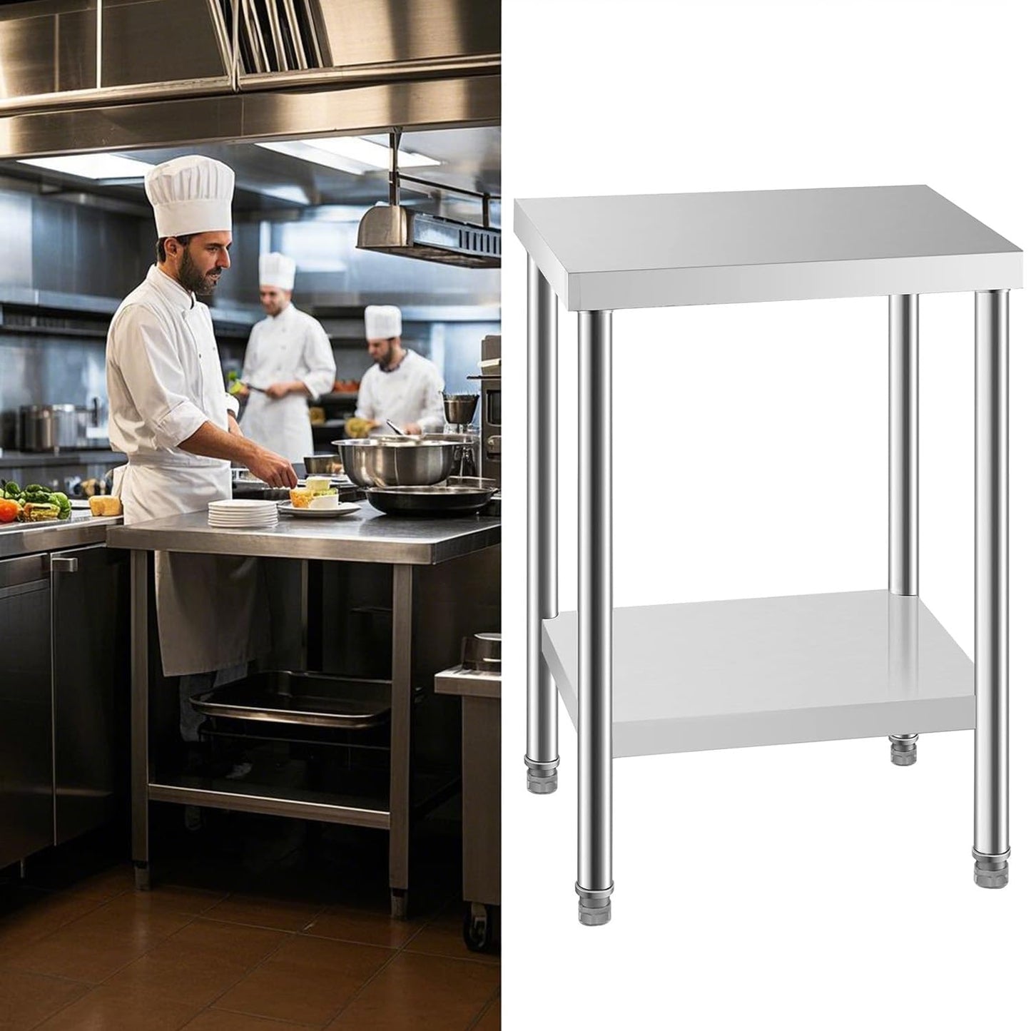 HXCFYP 24x18 Stainless Steel Prep Table with Undershelf for Restaurant, NSF Certified, Home & Hotel - Heavy Duty Commercial Grade Worktable for Food Preparation & Christmas Cooking