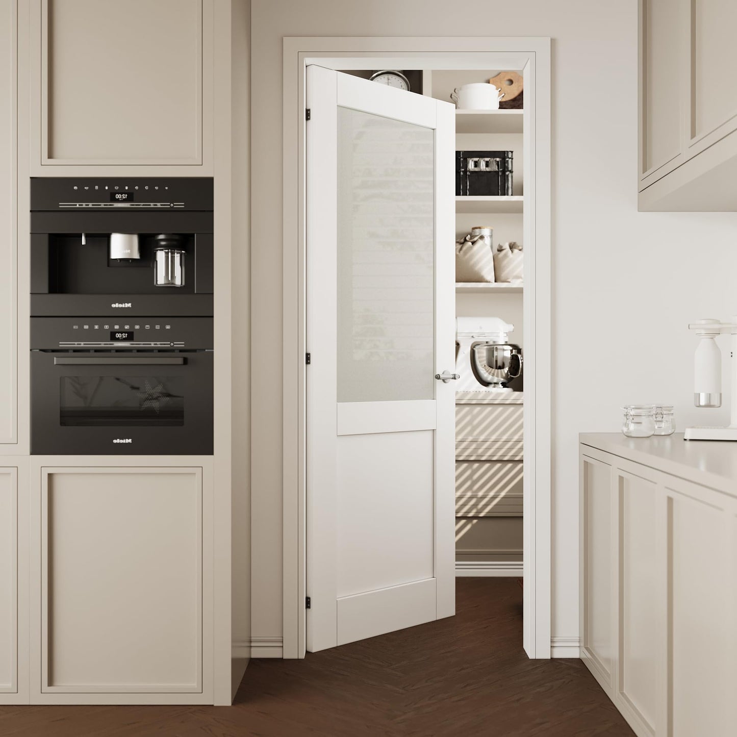CRUTOP 30''x80'' Half Frosted Glass Interior Door Slab Shaker, Pre-Built Panel for Barn Door, Pocket Doors, French Doors, for Pantry, Bedroom, Closet, Laundry & Bathroom, White Prefinish&Paintable