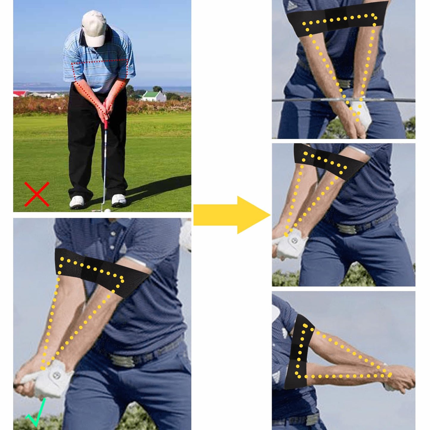 Lunarthos 3PC Golf Swing Training Aid - Arm Band Posture Corrector for Beginners to Improve Swing Consistency