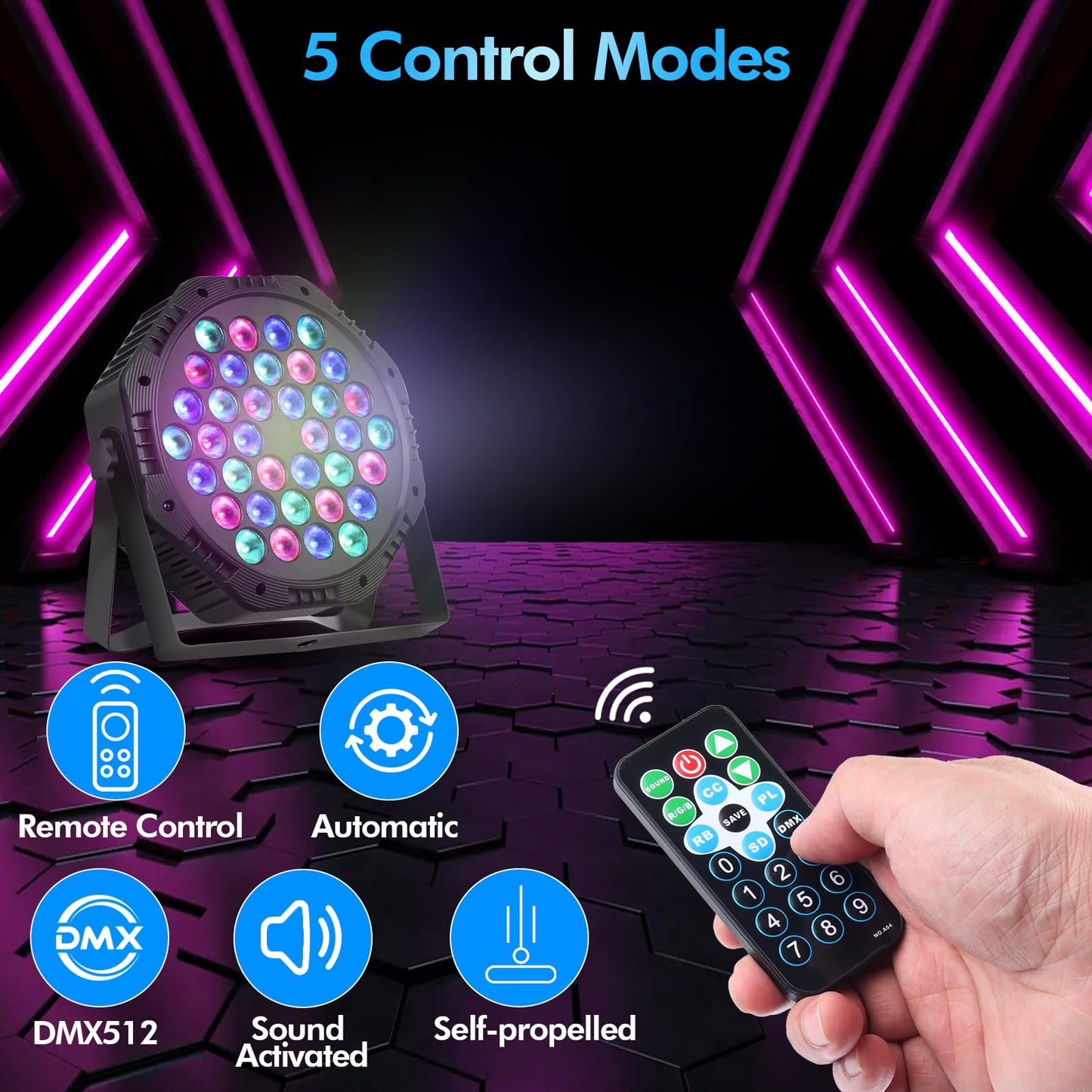 Rechargeable LED Par Can Lights, RGB Battery Powered Stage Light Uplights, Party Lights with Sound Activated Remote & DMX Control for Festival Event Wedding Bar Church（4 Pack