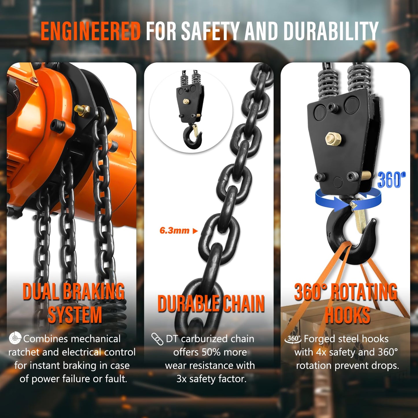 YATOINTO Electric Chain Hoist, 1 Ton/2200 lb Capacity, 20 ft Lift Height, 20 ft Wired Remote, 120V Single Phase Hoist with Emergency Stop, Double Chain, for Garage, Shop, Warehouse