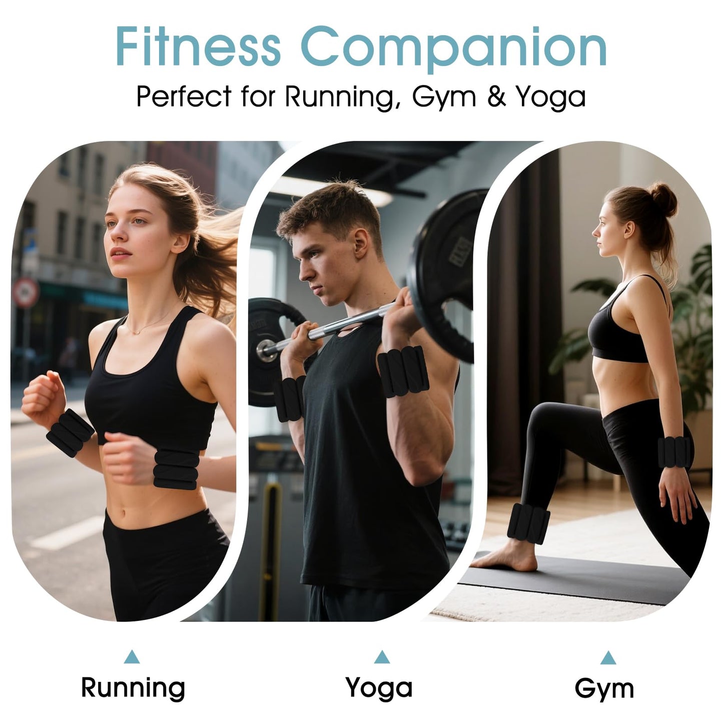 Wrist Weights – Ankle Wrist Weights for Women & Men – Adjustable Weighted Bangles Set (1 lb Each) | Arm and Leg Weights for Yoga, Pilates, Running & Walking (Black, 2LB)