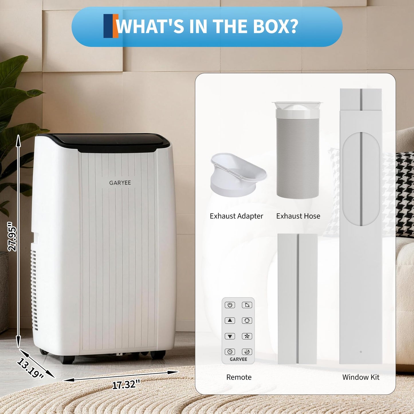 Garvee 14000 BTU Portable Air Conditioner, Portable AC Unit with Dehumidifier, Fan and Remote Control, Energy Efficient Indoor AC Conditioner for Rooms up to 700 Sq. Ft., White