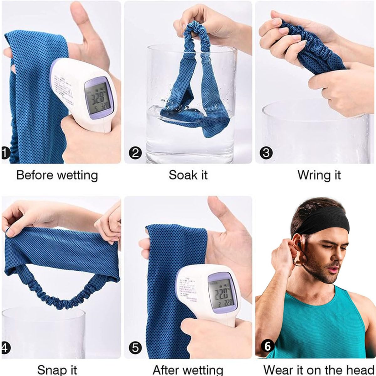 Wide Headbands for Men, Instant Cooling Elastic Non-Slip Workout Headbands, Moisture-Wicking Sports Sweatbands for Gym, Yoga, Running