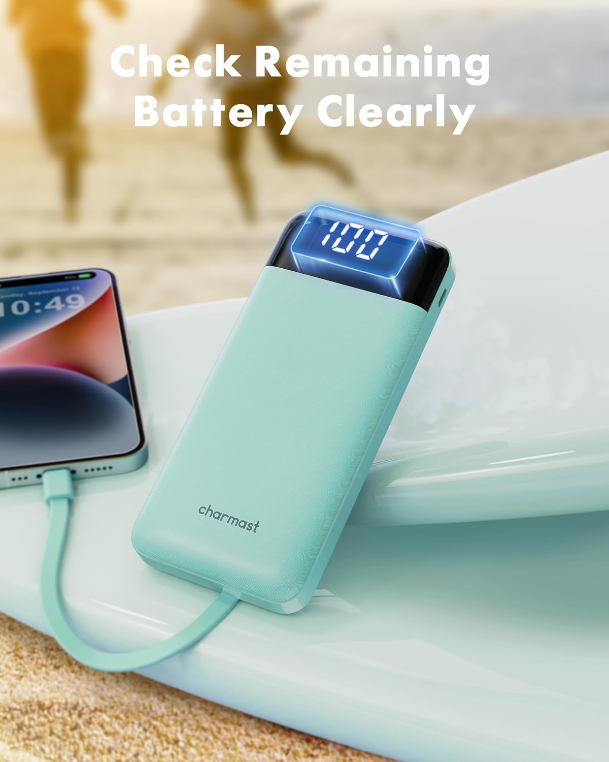 charmast 10000mAh Pack 6 3 5A Portable Charger with Built in Cables, Power Bank with Cords Wires, Slim Travel Battery