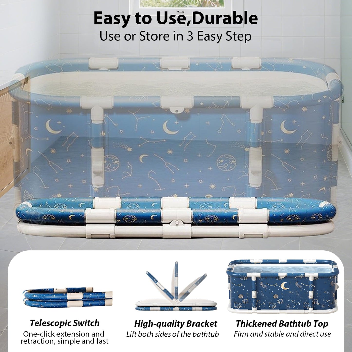 Simcat 45" Large Portable Foldable Bathtub Adult, Separate Family-Friendly SPA Therapy Tub Soaking, Hot SPA & Ice Bath Tub(45.3“x21.6”x16.7“)