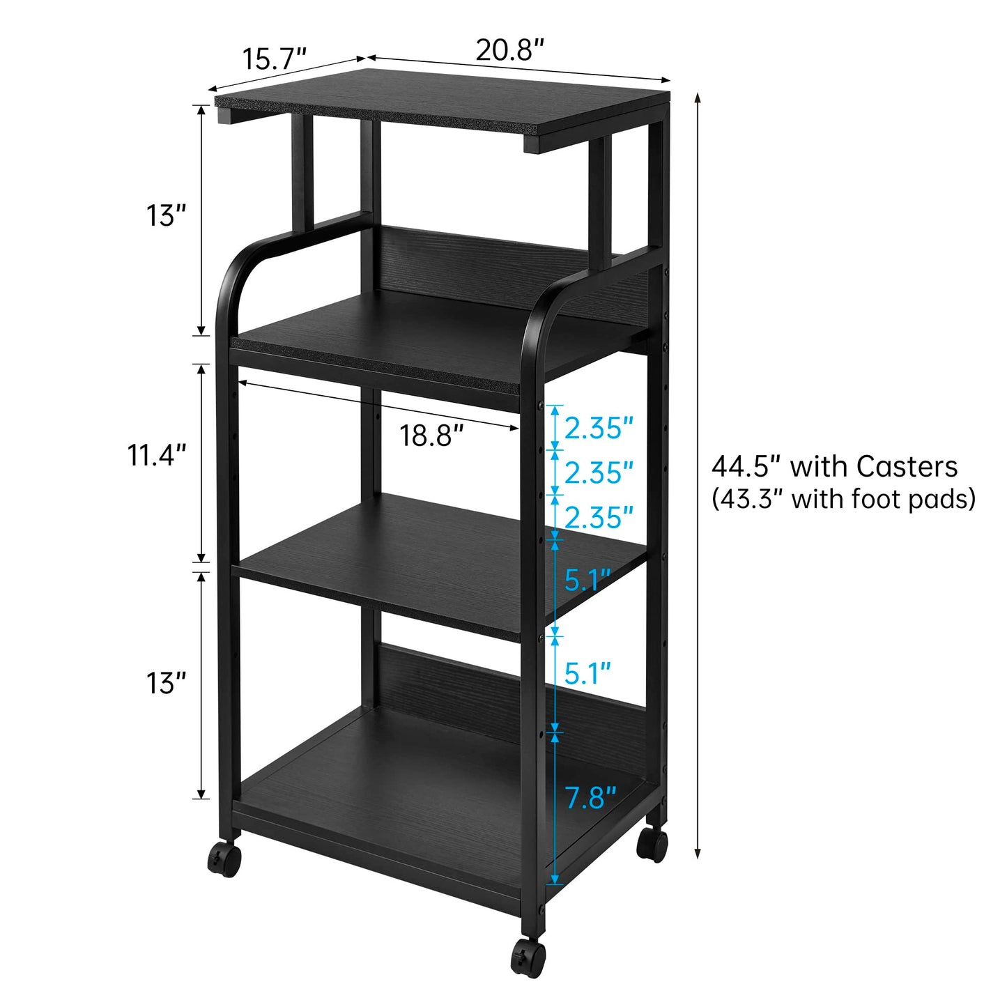 Fannova Printer Stand with Adjustable Shelf, 4 Tier Large Tall Printer Table with Wheels for Home Office Storage and Organization, Rolling Stand Cart for Computer Tower CPU Shredder, Black
