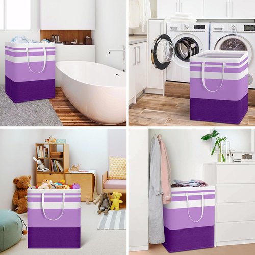 HomeHacks Large Waterproof Laundry Baskets - Collapsible Hampers with Reinforced Handles | 125L, Purple