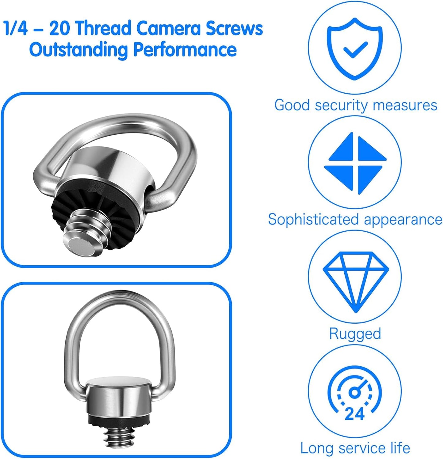 FdcLixuvol 2 Pack 1/4"-20 D Ring Screw, Thread Camera Aluminum Alloy Fixing Screw with Rubber Padded Hinged Holder