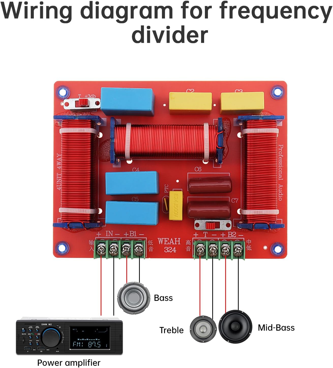 DriSentri 3 400W 4-8 3 Way Crossover, Adjustable Ohm Way One High & Two Low Frequency Divider, HiFi Speaker Crossover