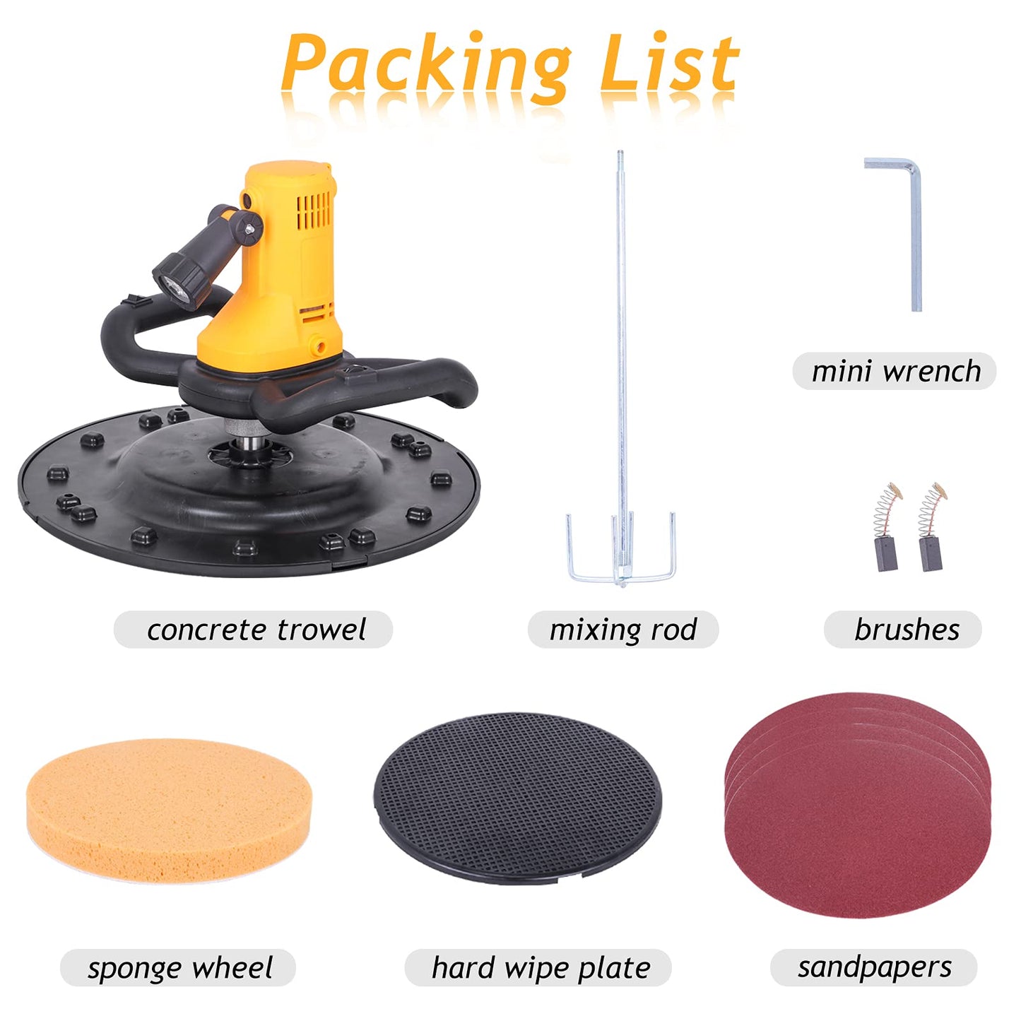 Concrete Trowel with Mixing Rod, Concrete Mixer, 80-200RPM 1680W Electric Plaster Mortar Cement Putty Trowel, Wall Smoothing Polishing Machine